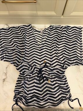 Luli Fama Navy & White Chevron Drawstring Swim Coverup